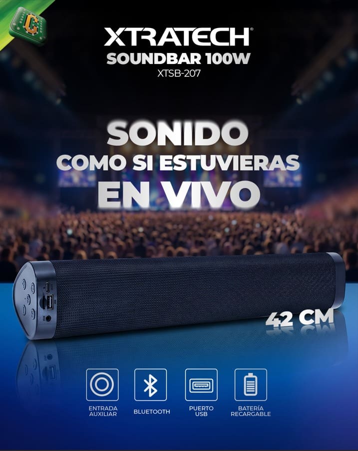 BARRA DE SONIDO XTRATECH 42cm. 100 Watts RMS - BLUETOOTH - BATERIA