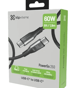CABLE KLIP XTREME USB-C MACHO a USB-C MACHO 6 PIES (1.8m) CARGA RAPIDA 60W 480 MBPS