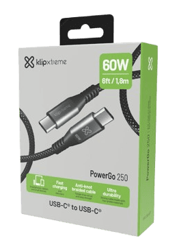 CABLE KLIP XTREME USB-C MACHO a USB-C MACHO 6 PIES (1.8m) CARGA RAPIDA 60W 480 MBPS