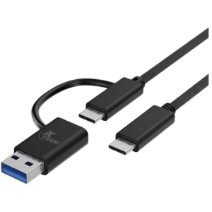 CABLE XTECH USB-C MACHO A USB-C MACHO CON DONGLE USB-A 2.0 – 1.8 METROS