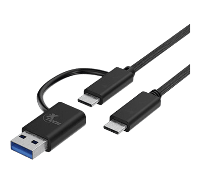 CABLE XTECH USB-C MACHO A USB-C MACHO CON DONGLE USB-A 2.0 – 1.8 METROS