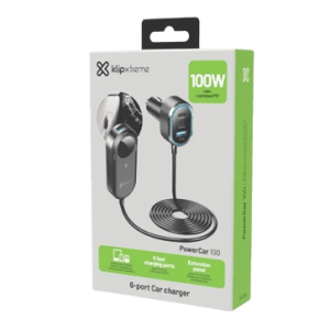 CARGADOR DE CARRO KLIP XTREME 100W EXTENSION CARGA RAPIDA HASTA LAPTOP 4 USB TIPO C – 2 USB TIPO A