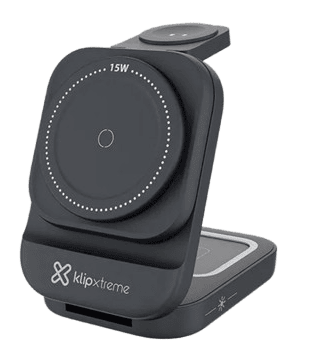 ESTACION DE CARGA RAPIDA 3 EN 1 KLIP XTREME INALAMBRICA USB TIPO C NEGRO